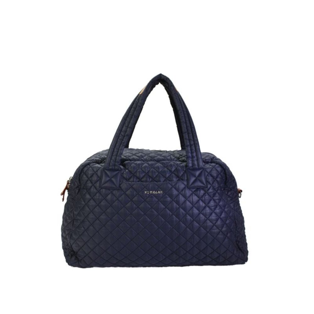 MZ Wallace Womens Quilted Texture Duffel Shoulder Handbag Navy Blue
